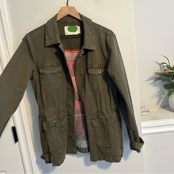 Anthropologie Green Cotton Knit Jacquard Mixed Media Jacket Small - Picture 11 of 16